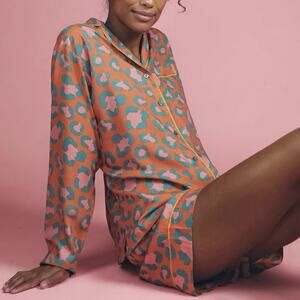 Powder Coral Animal Print Pajama Set Womens S Small Pyjamas